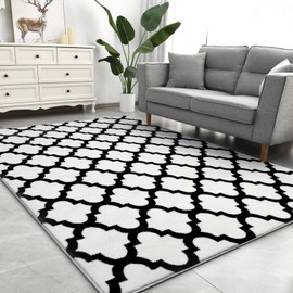 Kimeesky Geometric Shag Modern Area Rug for Living Room Bedroom, 3x5 Distressed Moroccan Fluffy Rug Indoor Carpet for Kids Nursery Bedside Room Decor, Memory Foam Super Soft Shaggy Rugs, White/Black