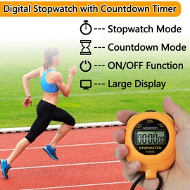 2 Pack Digital Sport Stopwatch Timer for Coaches, ON/Off Countdown Large Display Simple Stop Watch for Sports PE Teacher Coaches Referees, Orange
