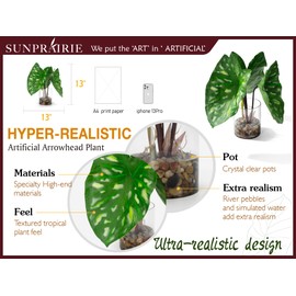 SUNPRAIRIE Tropical Artificial Plant in Clear Pot with Artificial Water, Wide Arrowhead Leaves. Faux Plants Indoor and Outdoor