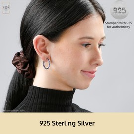 MAX + STONE Created Blue and White Sapphire Inside Out Hoop Earrings for Women in 925 Sterling Silver 1 Inch Diameter and 3mm September and April Birthstone with Notched Post with Lock