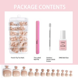 French Fake Toe Nails Set - 120PCS Square False Toenails Short - White French Tip Nude Press on Toenails - Glossy Full Cover Acrylic False Toe Nails For Women Nail Art DIY Gift (Nude Color-7)
