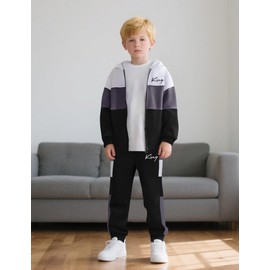Klyatpxoen Boys Clothes Size 11-12 Color Blocking Zip Sweatsuits & Sweatpant Set Fall Winter Outfits Set Gray (11-12Y)