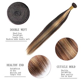 Salharer Real Hair Wefts for Sewing Straight Human Hair Bundles Double Weft Extensions Single Bundle Remy Hair Highlight Blonde Colours No Splits 20 Inches