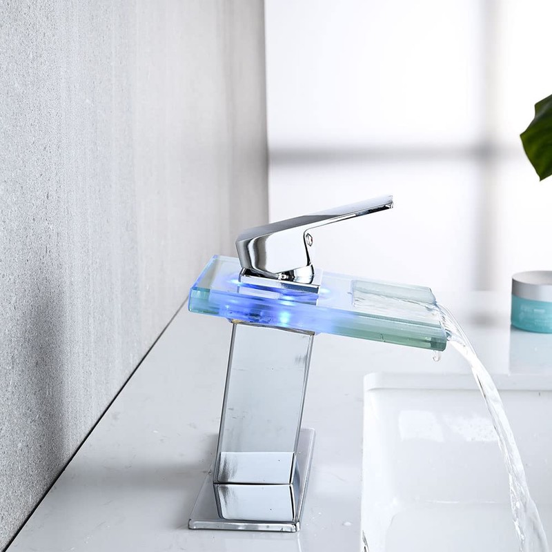 AVSIILE LED Bathroom Sink Faucet, Chrome Waterfall Single Hole Handle
