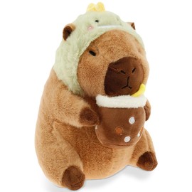 Kayuneed Cute Capybara Cuddly Toy with Dinosaurs - 30 cm Capybara Plush Toy, Capybara Plush Cushion Toy, Capybara Plushie Dolls, Birthday Gift for Boys Girls and Home Decoration