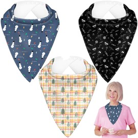 MatFirsmo Adult Drool Bibs Special Needs, 3 PCS Soft and Absorbent Adult Bandana Bibs with Adjustable Snaps, Adult Bibs for Eating for Elderly Men Women Teens