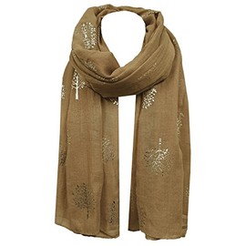 World of Shawls Silver Foil Mulberry Tree Print Fashion Scarf (Gold)