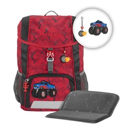 Step by Step Kids Backpack Set with Seat Cushion, Ergonomic Mini Satchel with Removable Chest Strap for Nursery, Preschool and Leisure, 13L, Monster Truck Rocky