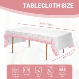54x108'' Disposable Tablecloth Bulk for 8 Foot Rectangular Tables, Gold Polka Dot Tablecloths, Dining Table Cover Vinyl Waterproof, Reusable Table Cloth for Party, Wedding, Camping (Pink)