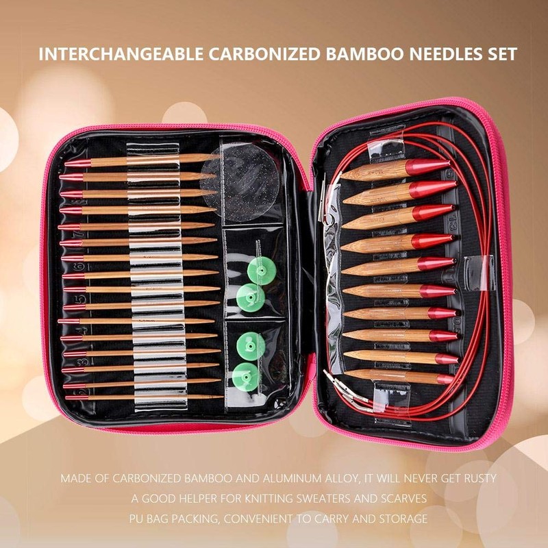 Circular Knitting Needles Ring Set Interchangeable Carbonized Bamboo Needles Set