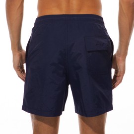 SILKWORLD Men's Swim Trunks Quick Dry Beach Shorts with Pockets (Navy Blue,US XL)