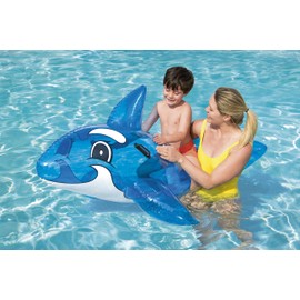 Bestway Blue Whale Ride-On, Kids Inflatable Pool Float with Handles, Beach Toy, Blue