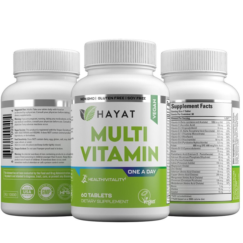 HAYAT Vitamins Vegan Natural Multivitamin, Daily Vitamins with Vitamin A,