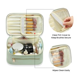 Travel Makeup Bag Organizer, Large Capacity Cosmetic Toiletry Bag for Women, Waterproof Make Up Bag with Divider Clamshell, Travel Cosmetic Makeup Bags with Handle Metal Zipper, Toiletry Bags Green