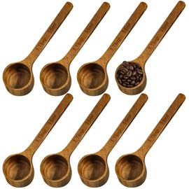 8 Pcs Mini Wooden Measuring Scoops, 15ml/1Tbsp Wooden Scoops for Canister Jars, Acacia Wood Coffee Ground Measure Scoop Set, Kitchen Accessories for Coffee Beans Tea Sugar Bath Salt Washing Powder