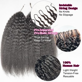 RHEANNA Feather Crochet Human Hair Extensions Knotless Pre-Separated Kinky-Yaki Straight Invisible Knot Human Crochet Hair For Black Women 16inch 120g