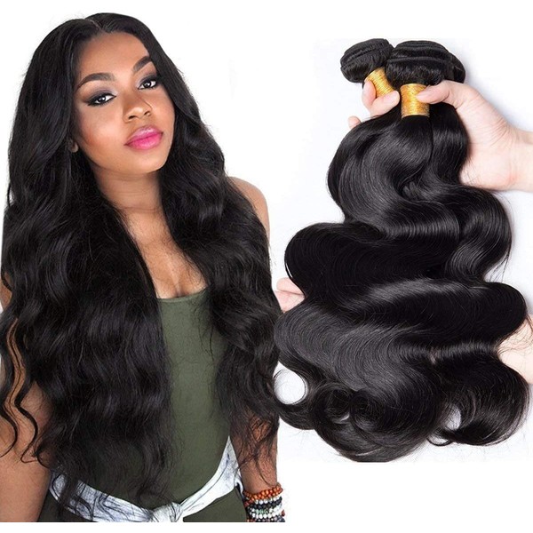 TNICE Brazilian Body Wave Bundles, Virgin Hair, 3 Bundles, 100% Unprocessed Virgin Brazilian Human Hair Weave Hair Extensions, Natural Black Colour (18 20 22 inches)