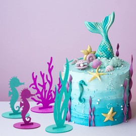 24 Pcs Mermaid Birthday Decorations Felt Table Centerpiece Under the Sea Party Decorations Supplies for Ocean Theme Little Mermaid Birthday Party Baby Shower