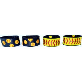 Fastpitch Softball sleeve scrunchies combo pack black (2) and yellow with red stitching (2) 2 pairs (4 pieces), softball sleeve holders from the ORIGINAL USA inventor. Over 8 million sold.