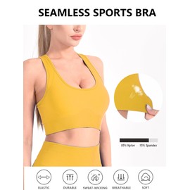 CLDFHX Sports Bras Women Seamless Padded Without Underwire High/Mid Impact Support Racerback Sport Bra for Workout Yoga Gym, Yellow, 3XL