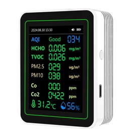 Generic Indoor Air Quality Monitor: Detects PM2.5, PM1.0, PM10, CO2, CO, TVOC, HCHO, Air Quality Meter, Temperature & Humidity for Home, Office, School & Hotel (White)