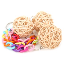 Bird Ball Parrots Rattan Balls Primary Color Wicker Birds Toy with Hanging Chain for Parakeet Budgie Decoration