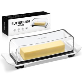Butter Dish with Lid for Countertop and Refrigerator, MORGLES Airtight Butter Keeper Container for East/West Coast Sticks, BPA Free, Dishwasher Safe, White