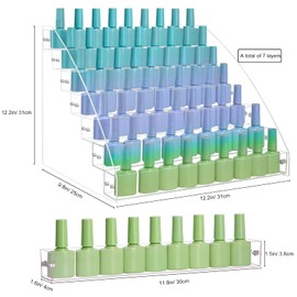 SMFANLIN 2 Packs 7 Tiers Nail Polish Holder Organizer, Multi-Level Acrylic Nail Polish Display Cases Rack, Clear Essential Oil Storage Display Stand - Hold up to 70 Bottles (2 Packs A)