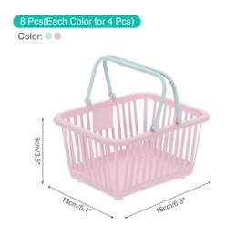PATIKIL 8PCS Small Plastic Basket,Mini Storage Basket Grocery Tiny Shopping Baskets with Handle Organizer Filtered Water for Organizing Toys Fruits Veggies Snacks, Purple Green