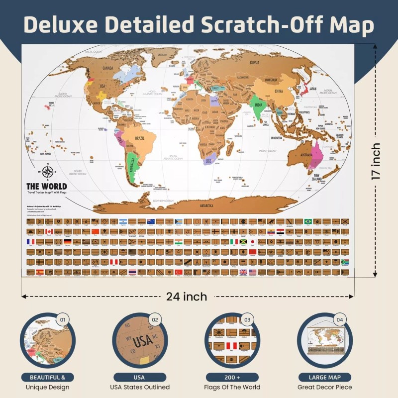 Landmass Scratch Off Map Of The World - Premium World