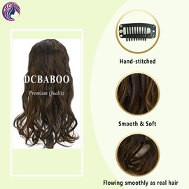 Dcbaboo Clip-In Hair Extensions, Wavy, 7 Pieces, 50 cm, Hair Extensions, Wavy Like Real Hair, Synthetic Hair Curls, Long, Dark Brown & Light Auburn