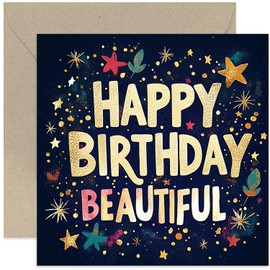 Happy Birthday Beautiful Card - Stunning and Colourful Birthday Cards for Her - Designer Birthday Cards for Women - For Wife Girlfriend Sister Best Friend Daughter - Bold Colour