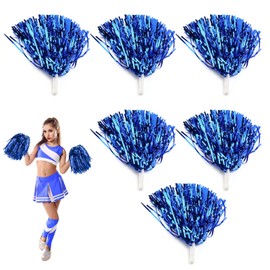 OUKENS Cheerleading Poms, 7 Colours, 6 Pieces, Metallic Cheerleading Pom Poms with Baton Handle, Party, Dance Accessories, Sports Pompoms, Cheer Dance Pompoms, Sports Game, Team Spirit (Blue)
