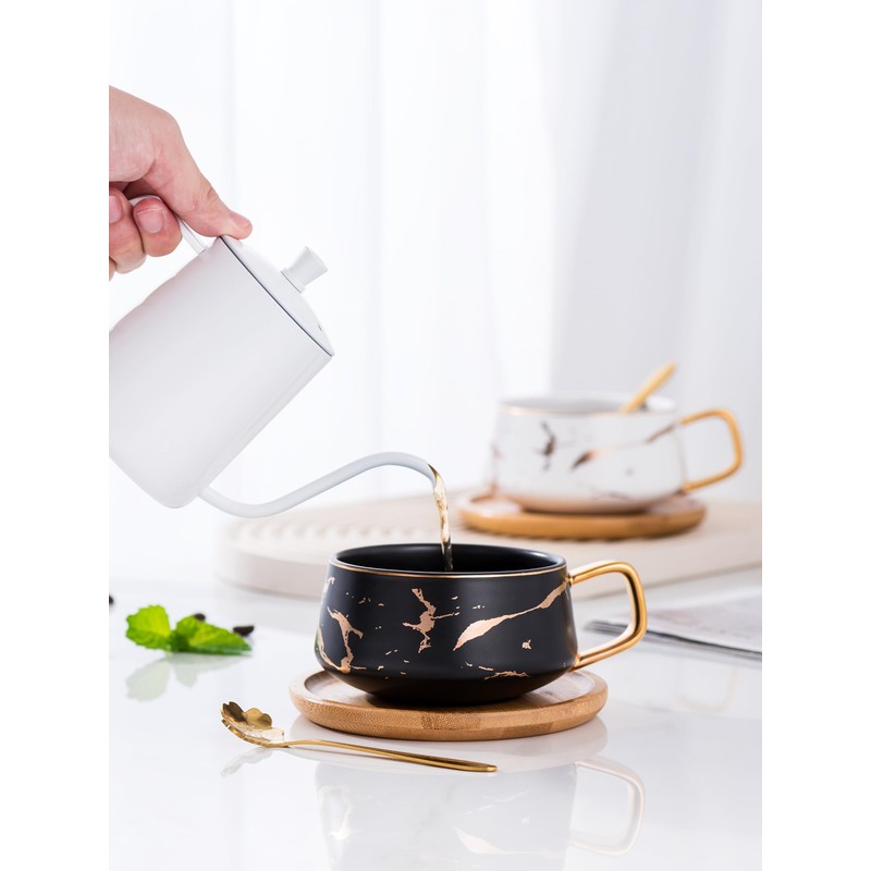 Jusalpha 2 Pack Golden Hand Print Black and White Teacup