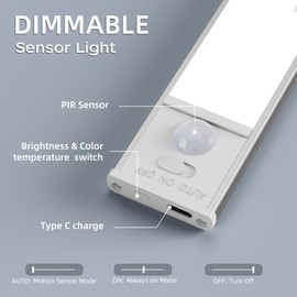 MALIIGAZA Motion Sensor Under Cabinet Lights, 2 Pack Rechargeable LED Closet Lights 3 Color Temps Dimmable, 8-inch Magnetic Wireless Counter Lights for Wardrobe Closets Cabinet Cupboard Hallway Stair