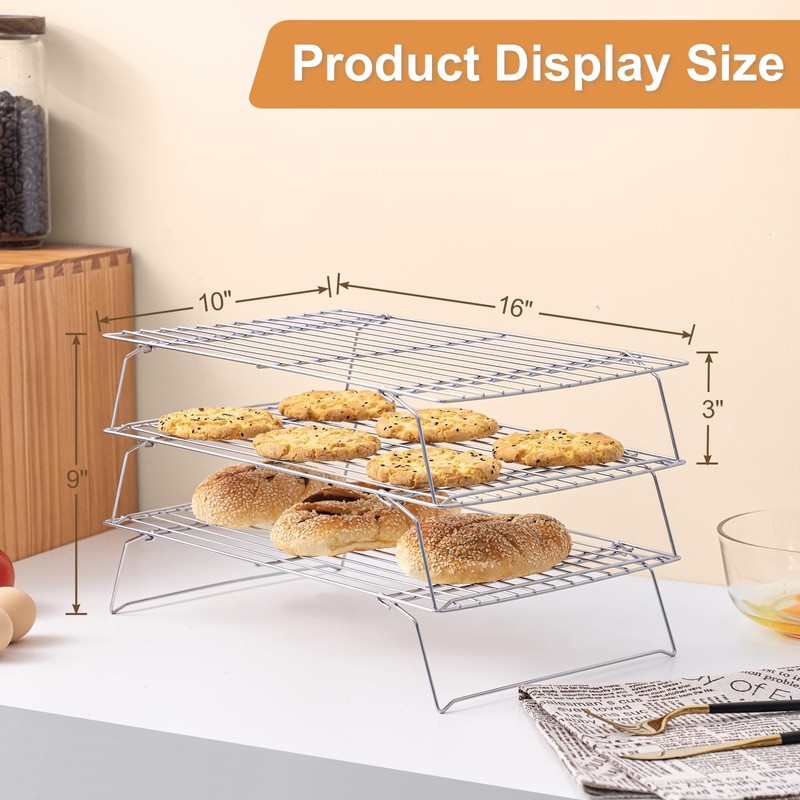 Cooling Rack for Baking 3 Tiers, 16" x 10" Cookie
