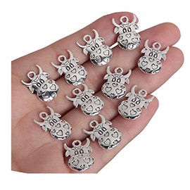 Opexicos 50Pcs Cute Cow Charms Cow Pendants Antiqued Tibetan Silver Tone Double Sided 12 x 17 mm DIY Handmade Accessories Craft Decoration