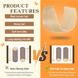 TESS Human Hair Extensions Adjustable Invisible Transparent Wire with 2 Secure Clips Natural Real Straight Hair for Women UK 55g 12 inch #60 Platinum Blonde