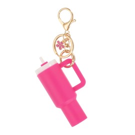 PATIKIL Mini Tumbler Keychain, 1Pcs Mini Cup Keychain Lip Balm Holder Cute Charm Key Chain for Backpack Charm Women Purse Handbags, Rose Red Flower