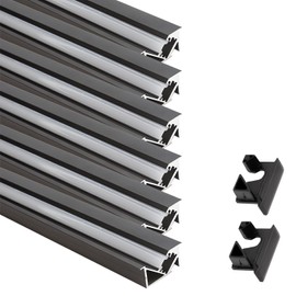 JARBIH 3.3ft/1M LED Recessed Aluminum Profiles, 6 Packs YW Shape 45º Oblique Beam Invisible Cabinet Light, Milky Cover Channel Wine Cabinet Hard Bar Strip Light(Black)