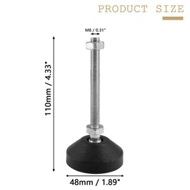 Bonsicoky 4 Pcs M8 Metal Adjustable Leveling Feet Heavy Duty, Swivel Furniture Glides Leveler for Table Desk Shelf Chair, Black, 4.3" x 1.9"/ 110mm x 48mm