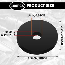 Prasacco Pack of 100 Rubber Washers, Flat Washers Set, Heavy Duty, Abrasion-Resistant, Black Round Rubber Washers for Electrical Connections, Car Repairs, Device Installation