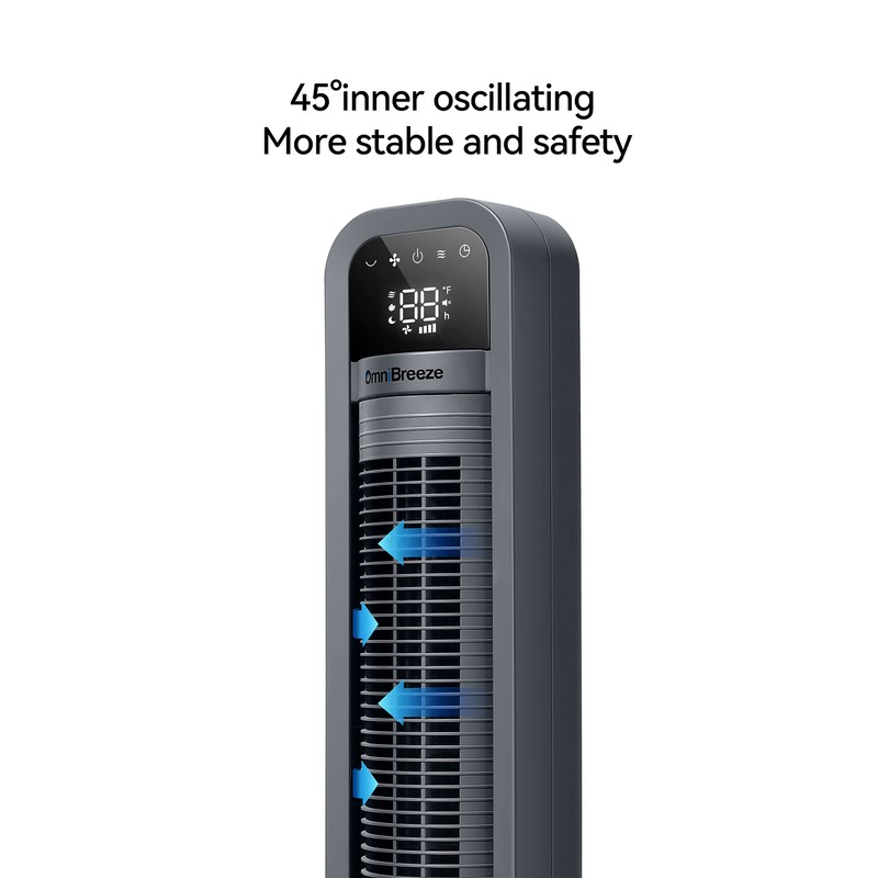 OmniBreeze Digital Electric Tower Fan, Inner Oscillation with Remote Control,