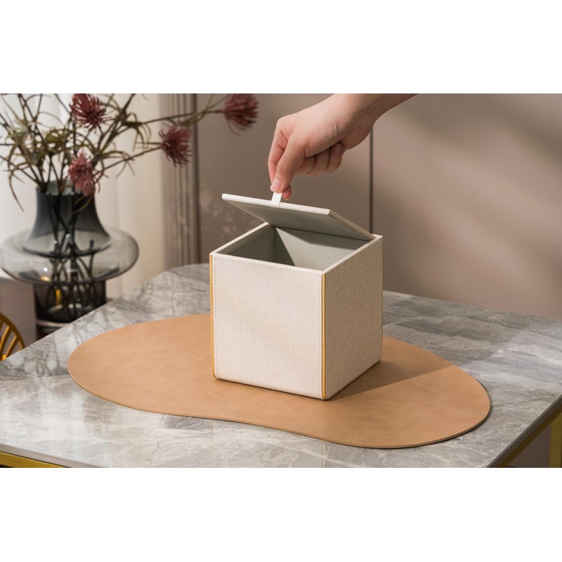 Ukwell Square Tissue Box Cover Linen-Textured Faux Leather Tissue Holder