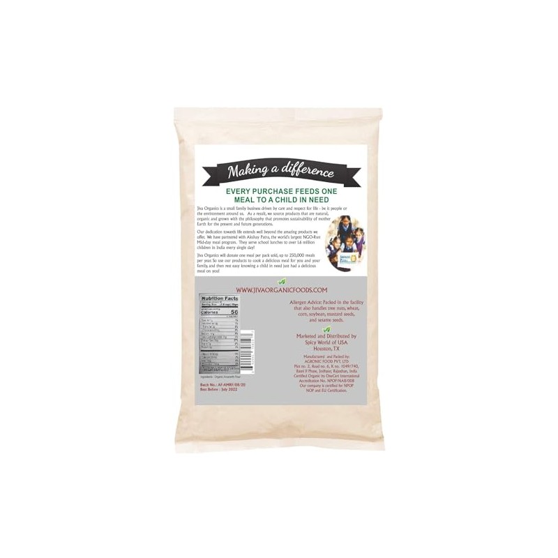 Jiva Organics Organic Amaranth Flour 2 Pound Bulk Bag -