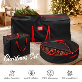 3 Pack Christmas Tree Storage Bag, for 7.5 Ft Artificial Trees up, Durable Waterproof With Reinforced Carrying Handles, Xmas Holiday Garland Bag Storage Case (7.5 Ft, Black)