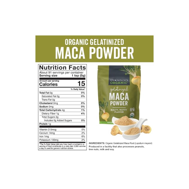 Viva Labs Organic Maca Powder Gelatinized for Enhanced Bioavailability, Non-GMO,