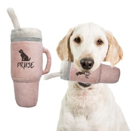 Pruje Dog Toy Tumbler, Tumbler with Handle & Straw Dog Toy, Stuffed Pup Cup Dog Toy/Tumbler Plush Squeaker Dog Toy/Cute/Dog Gift/Stuffed Toy/Plush Toy (Pink)