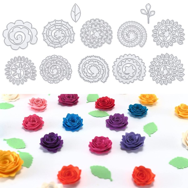 ORIGACH 10 Pcs 3D Spiral Flower Cutting Dies Mini Paper