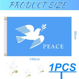 DJFOG Dove of Peace Flag - 90 x 150 cm, Robust Polyester, Weatherproof and Colourfast, Ideal for Indoor and Outdoor Use, Decorative Banner with Peace Symbol